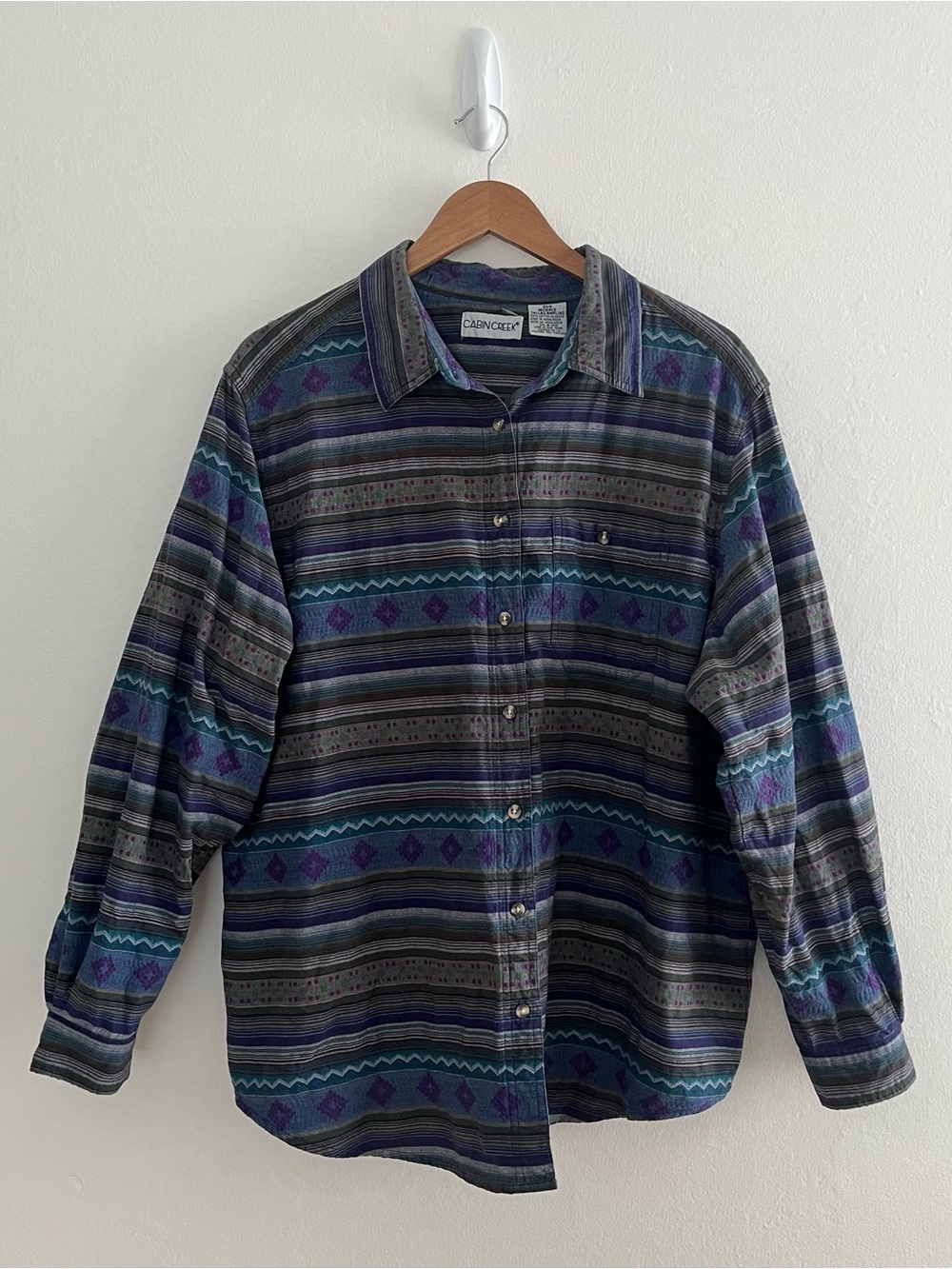 Vintage Button Down Shirt Womens 24W Southwestern Stripe Cabin Creek 90s Rodeo